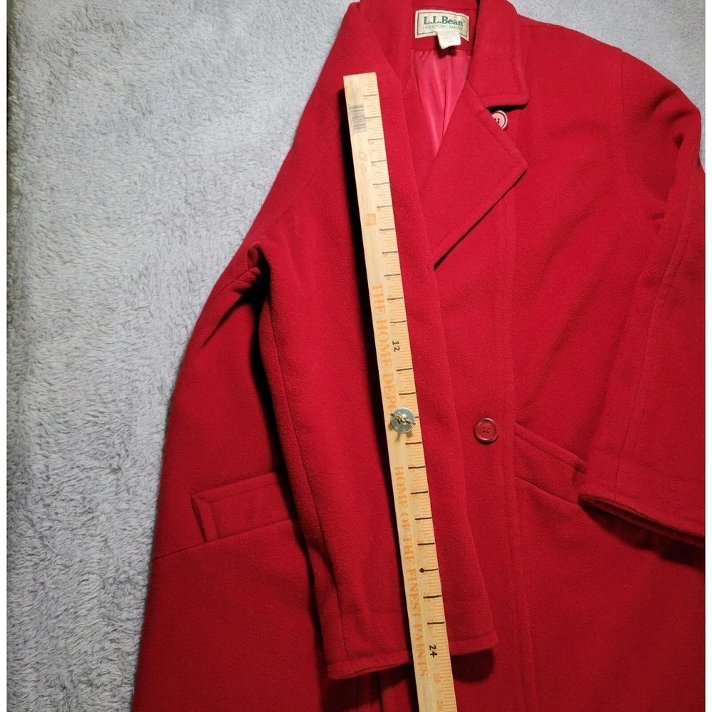Vintage LL‎ Bean Wool Coat Womens 14 Red Long Coat Double Breast Classic Jacket